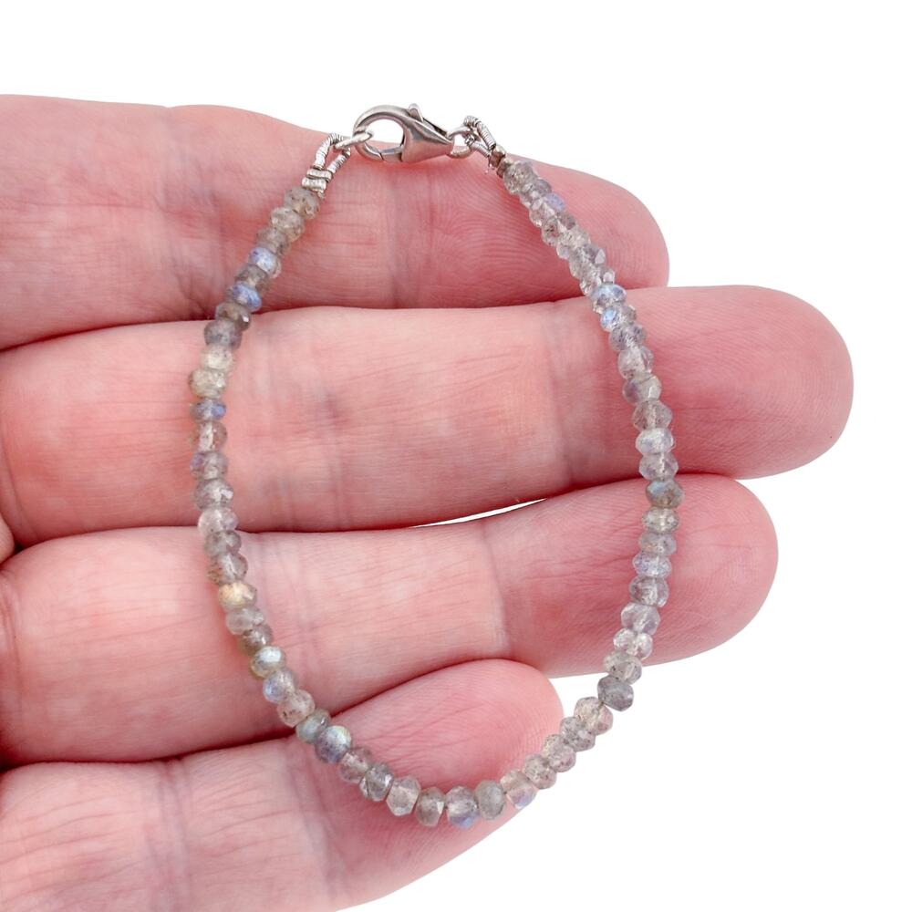 Vintage Sterling Silver Labradorite Bead Bracelet 6.5"